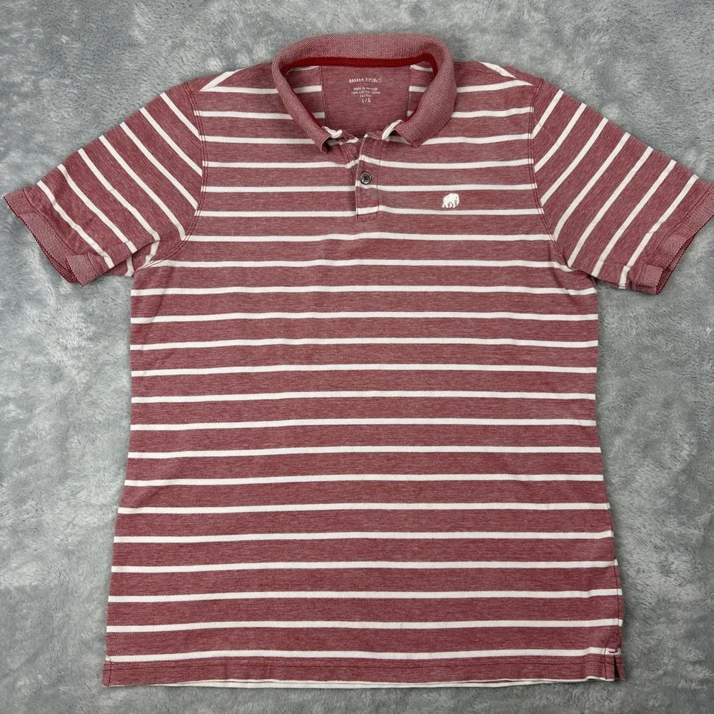 Banana Republic‎ Polo Shirt Mens Large Red White Striped Short Sleeve Cotton
